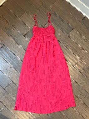 Abercrombie & Fitch Dark Coral Crinkle Textured Maxi Dress - Size XS Petite